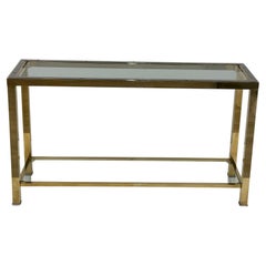 Retro Sophisticated Brass Glass and Chrome Console Table Attributed to Pierre Cardin