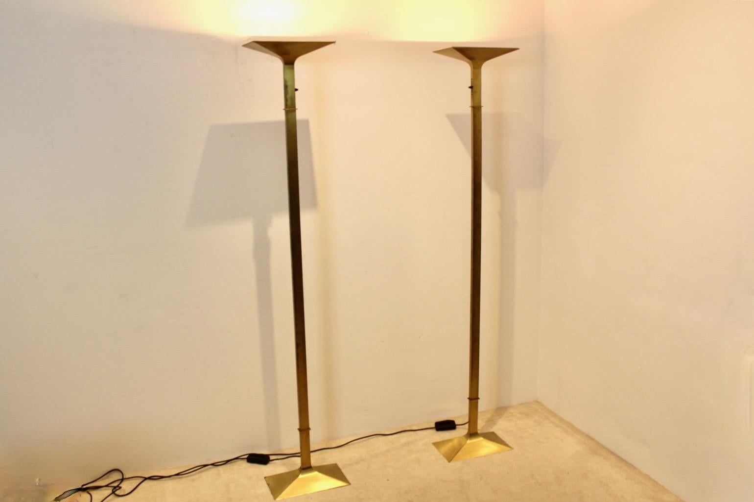 Sophisticated Brass Italian Uplighter Floor Lamp, stock of two For Sale 6