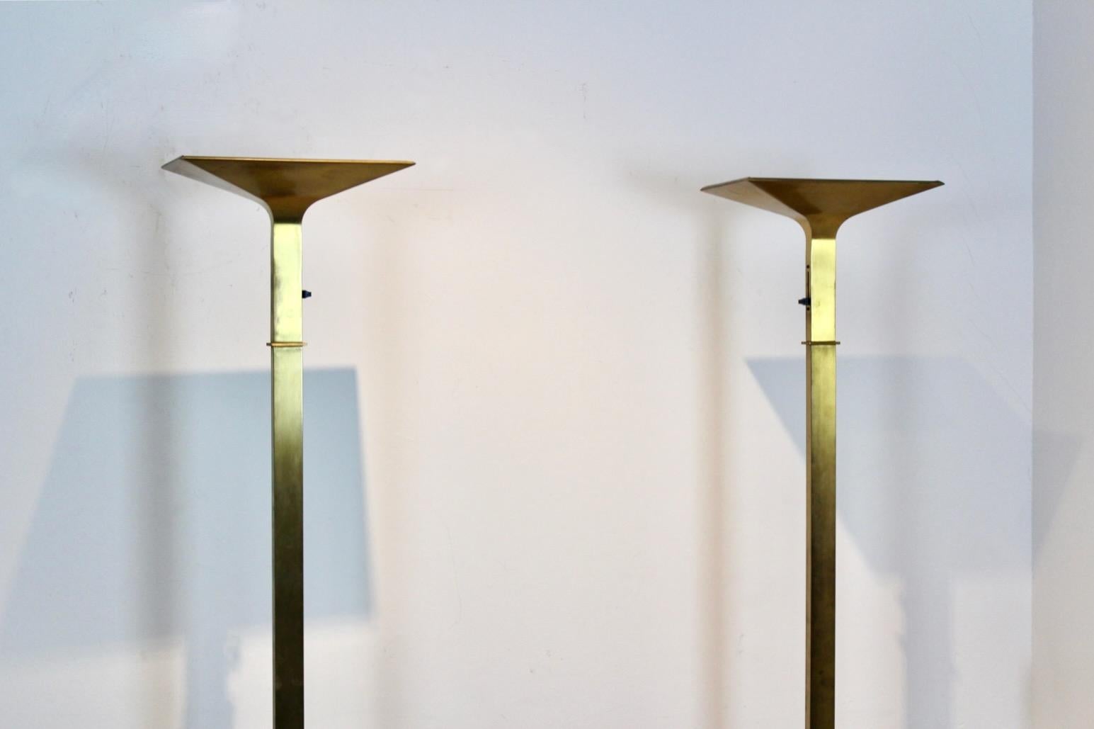 Sophisticated Brass Italian Uplighter Floor Lamp, stock of two For Sale 2