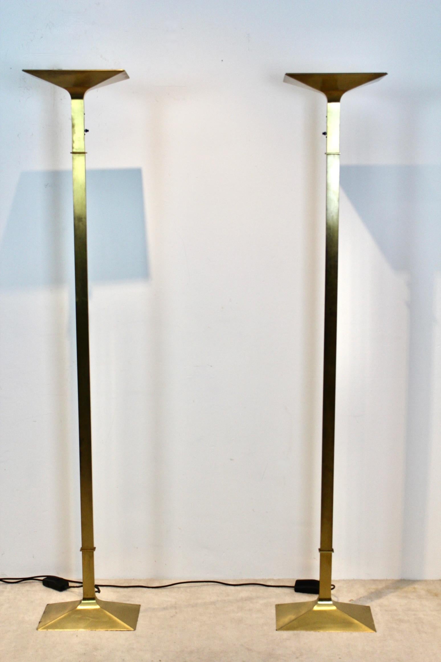 Sophisticated Brass Italian Uplighter Floor Lamp, stock of two For Sale 3