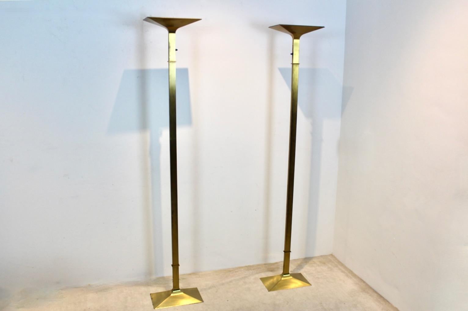 Sophisticated Brass Italian Uplighter Floor Lamp, stock of two For Sale 4