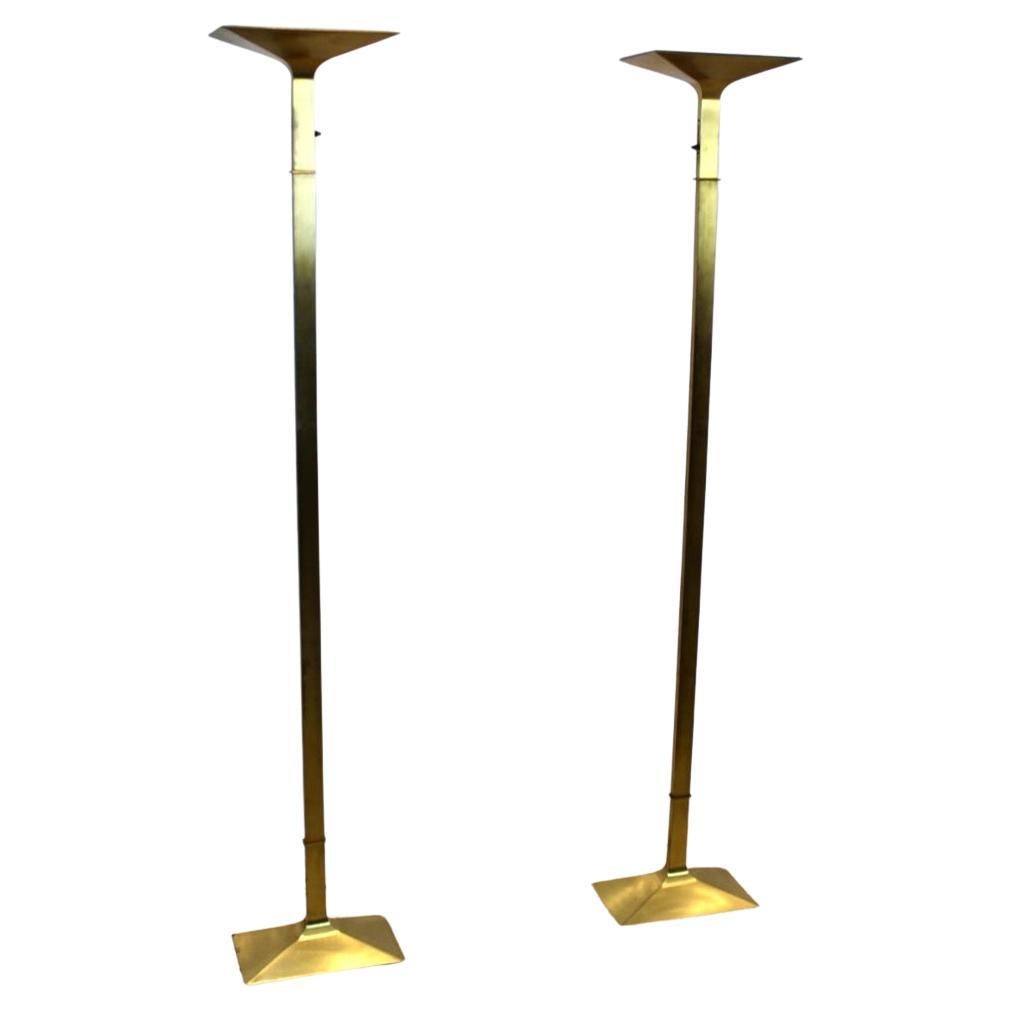 Sophisticated Brass Italian Uplighter Floor Lamp, stock of two For Sale