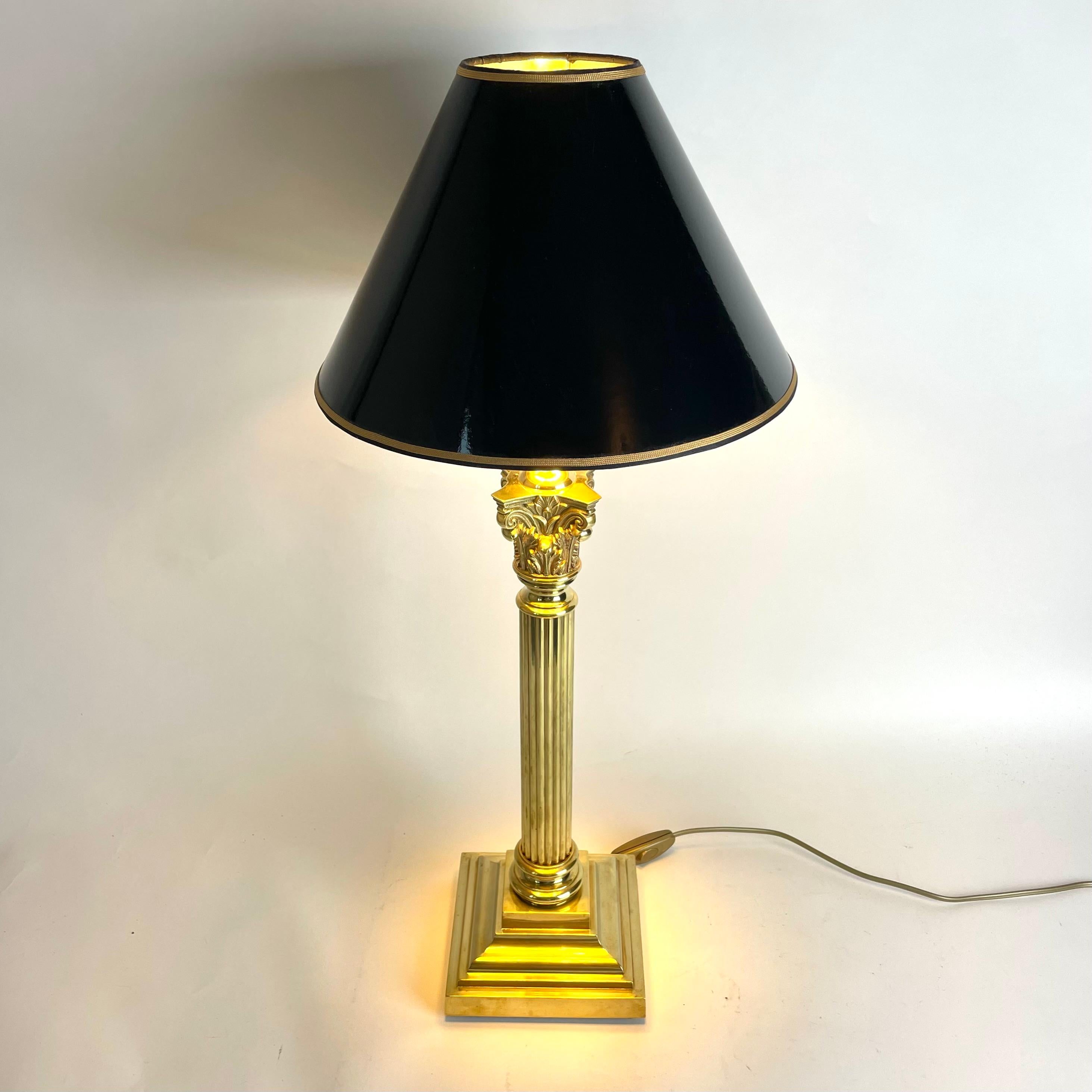 European Sophisticated Brass Table Lamp with Classic column, late 19th Century For Sale