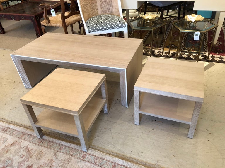 Sophisticated Cerused Wood Rectangular Coffee Table with Matching End