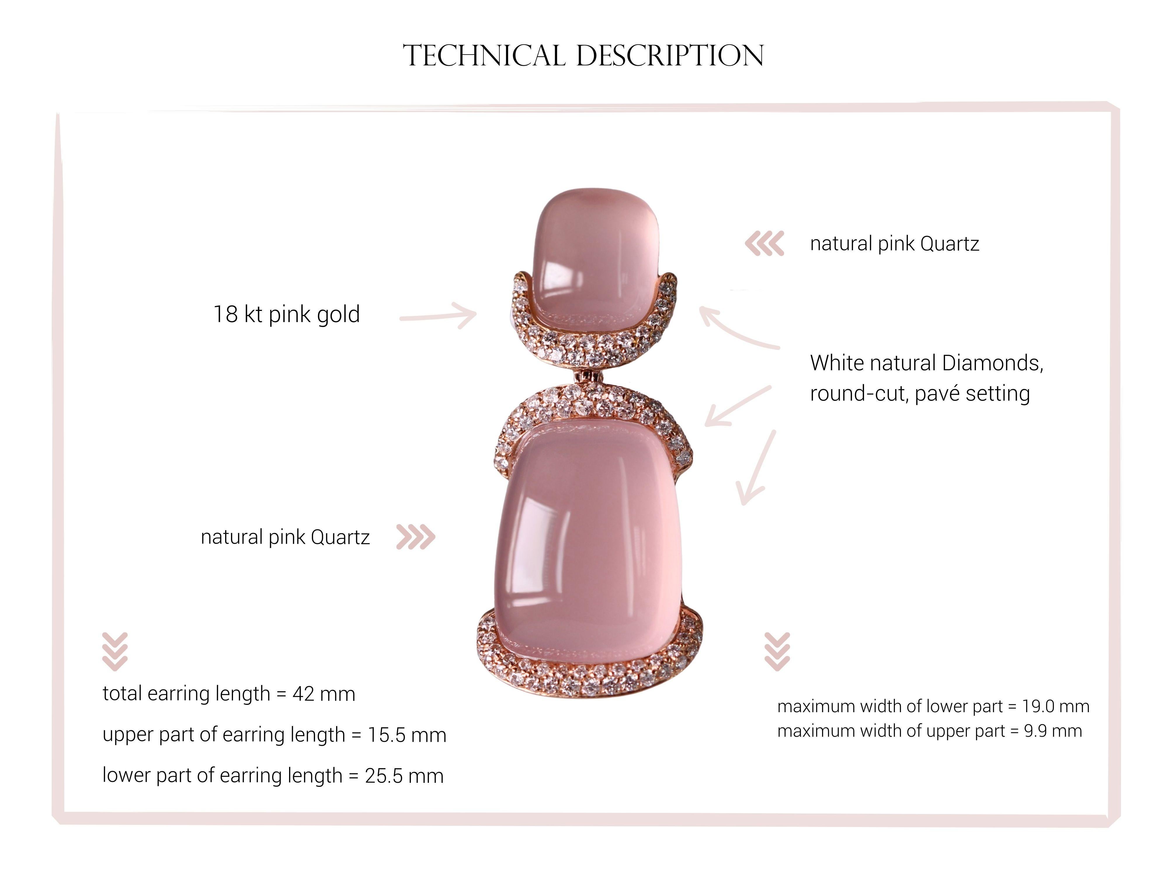 Women's or Men's Sophisticated Charm: 18kt Rose Gold Earrings with Pink Quartz and Diamonds For Sale