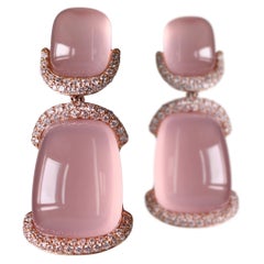 Sophisticated Charm: 18kt Rose Gold Earrings with Pink Quartz and Diamonds