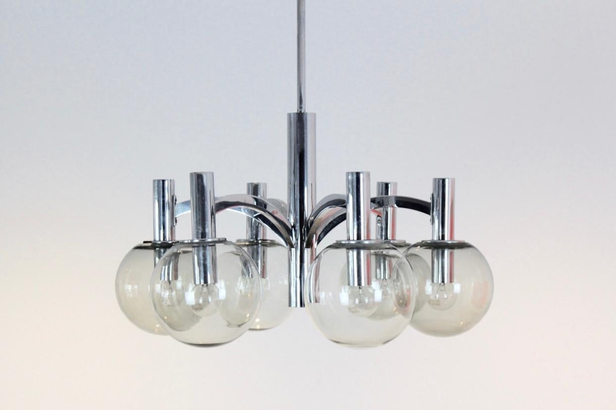 Sophisticated Chrome and Glass Chandelier by Kaiser Leuchten, Germany In Good Condition For Sale In Voorburg, NL