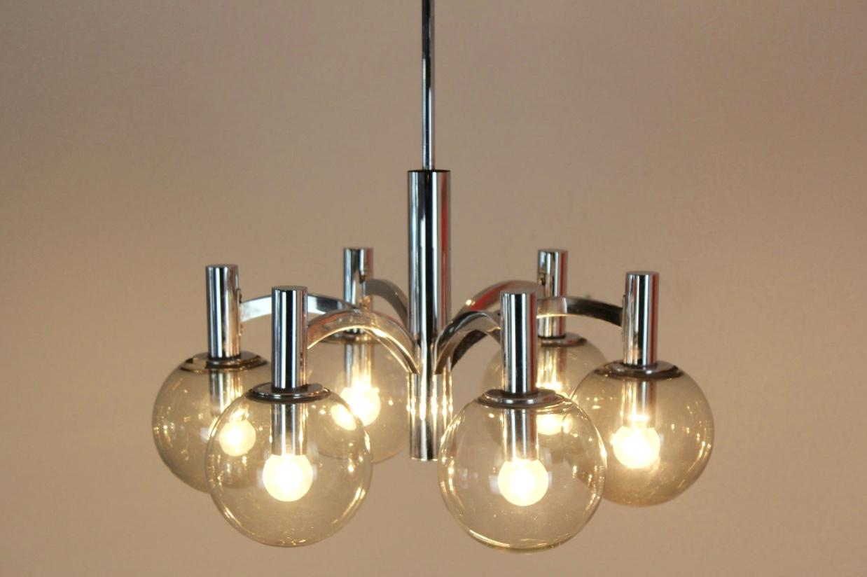 20th Century Sophisticated Chrome and Glass Chandelier by Kaiser Leuchten, Germany For Sale