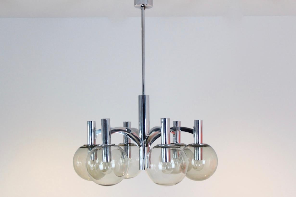Sophisticated Chrome and Glass Chandelier by Kaiser Leuchten, Germany For Sale 1
