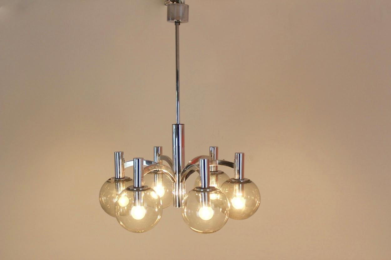 Sophisticated Chrome and Glass Chandelier by Kaiser Leuchten, Germany For Sale 2