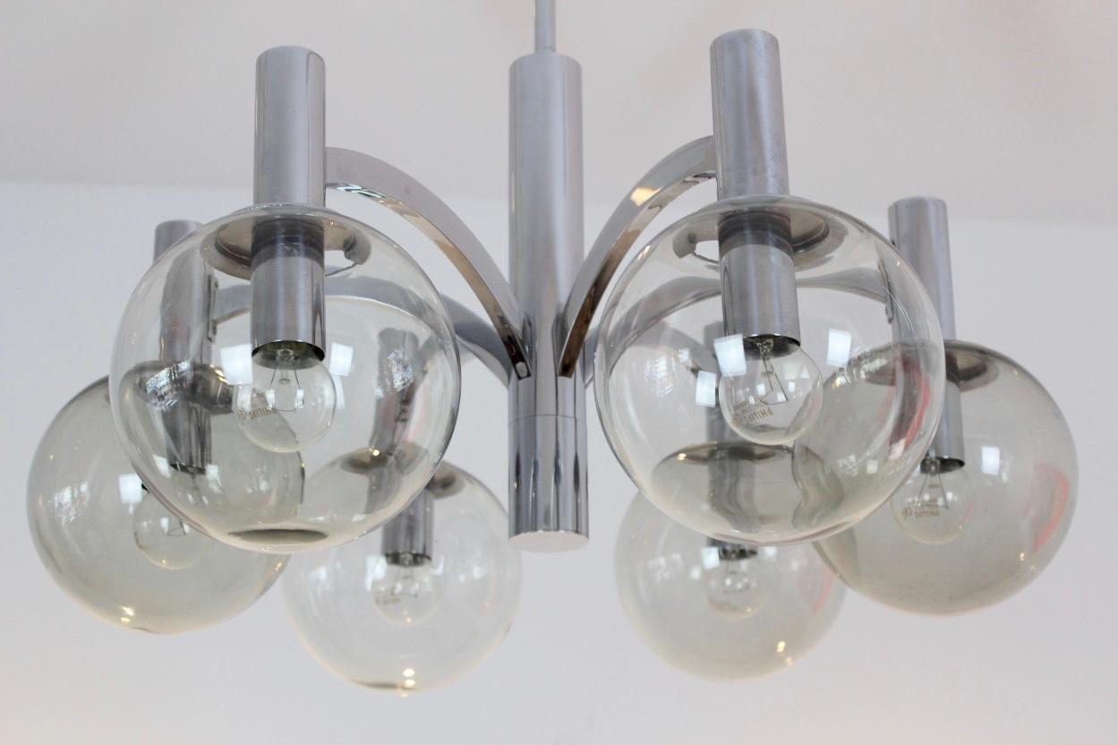Sophisticated Chrome and Glass Chandelier by Kaiser Leuchten, Germany For Sale 3