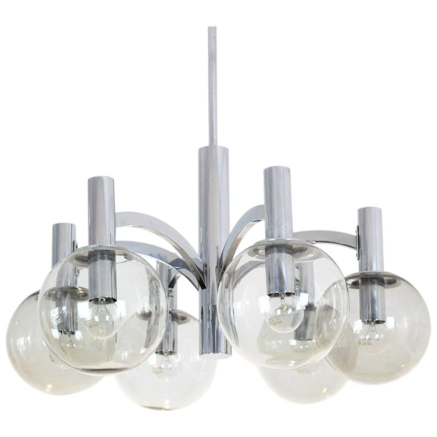 Sophisticated Chrome and Glass Chandelier by Kaiser Leuchten, Germany For Sale