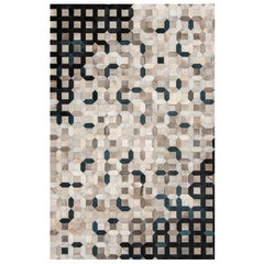 Sophisticated, Classic Trellis Black Cowhide Area Floor Rug Small