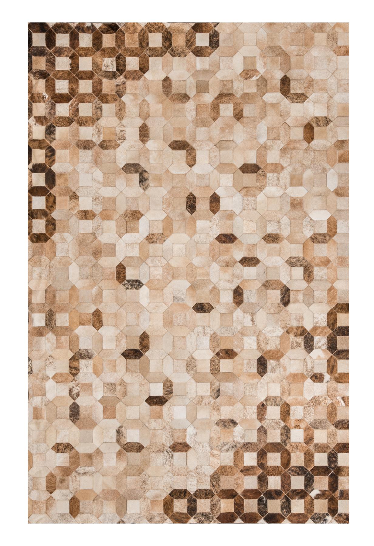 Fait à la machine Tapis de sol en cuir de vache à motifs graphiques naturels de couleur caramel petit modèle en vente