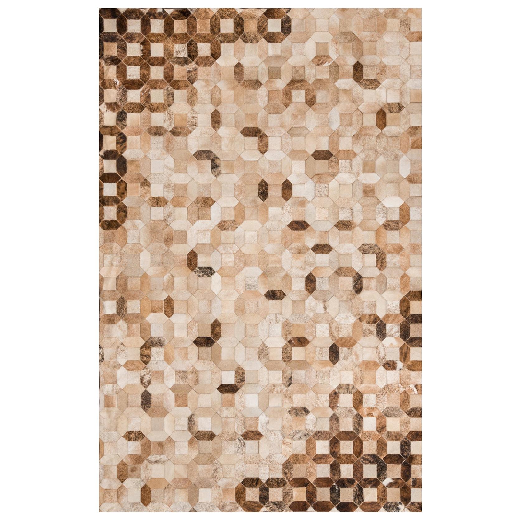 Natural Caramel Color Graphic Patterned Cowhide Area Floor Rug Small