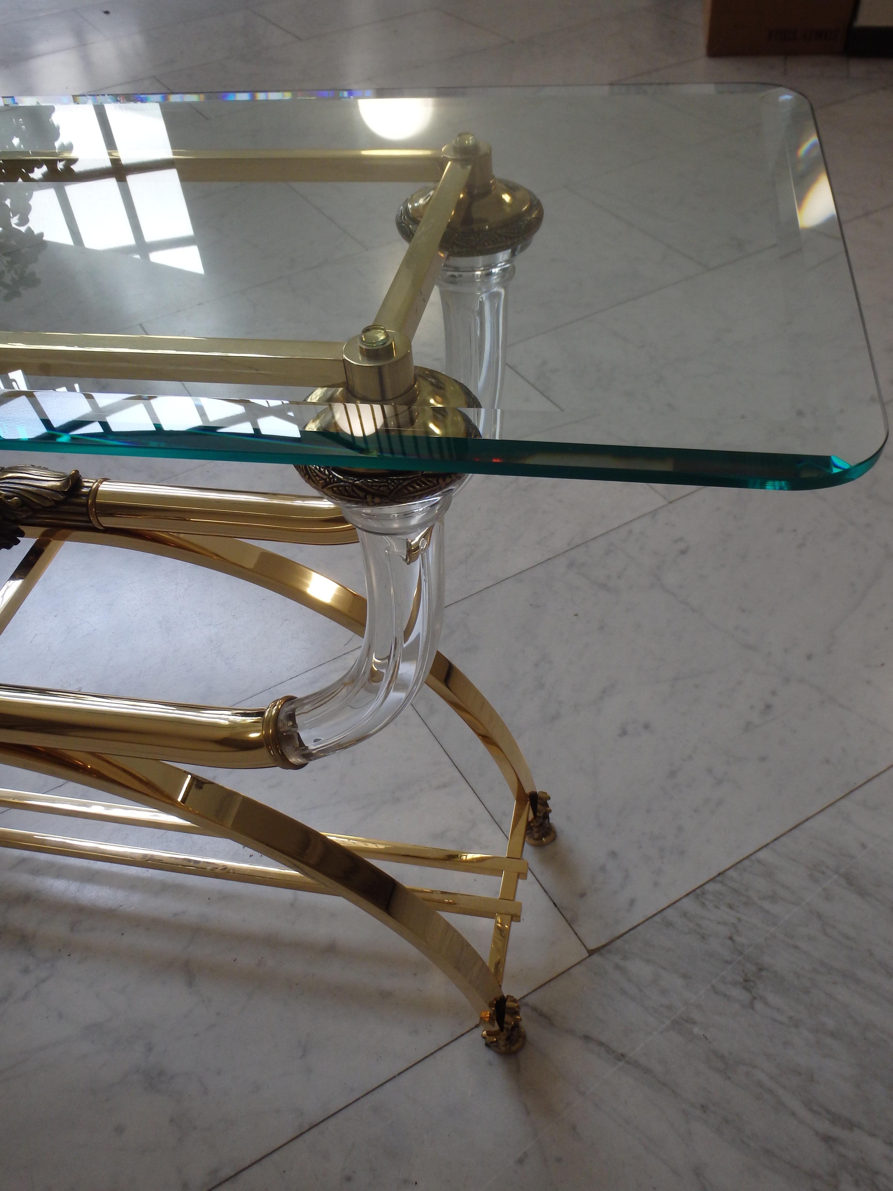 Sophisticated console brass and plexiglass with cut glass top For Sale 6