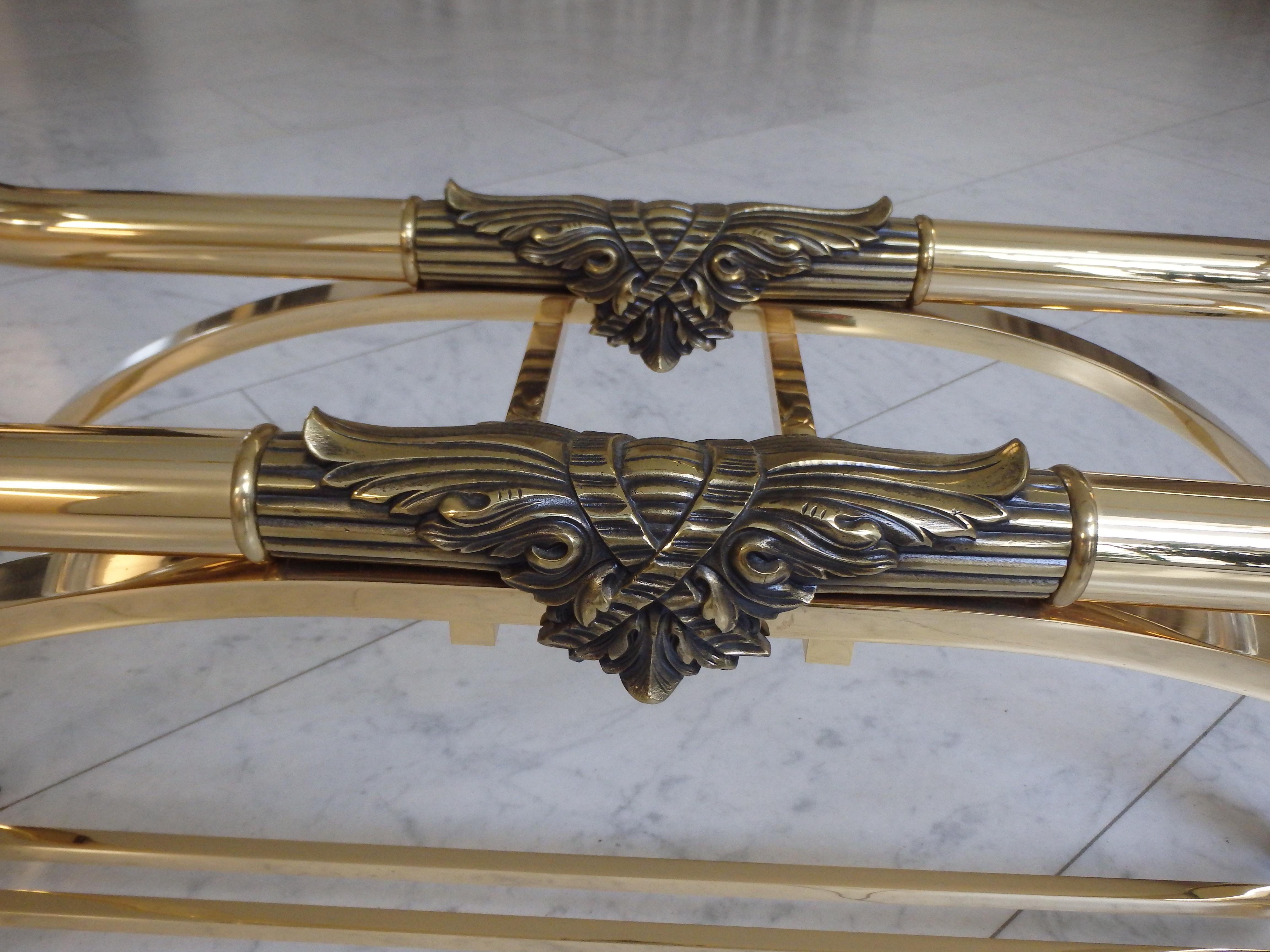Sophisticated console brass and plexiglass with cut glass top For Sale 8