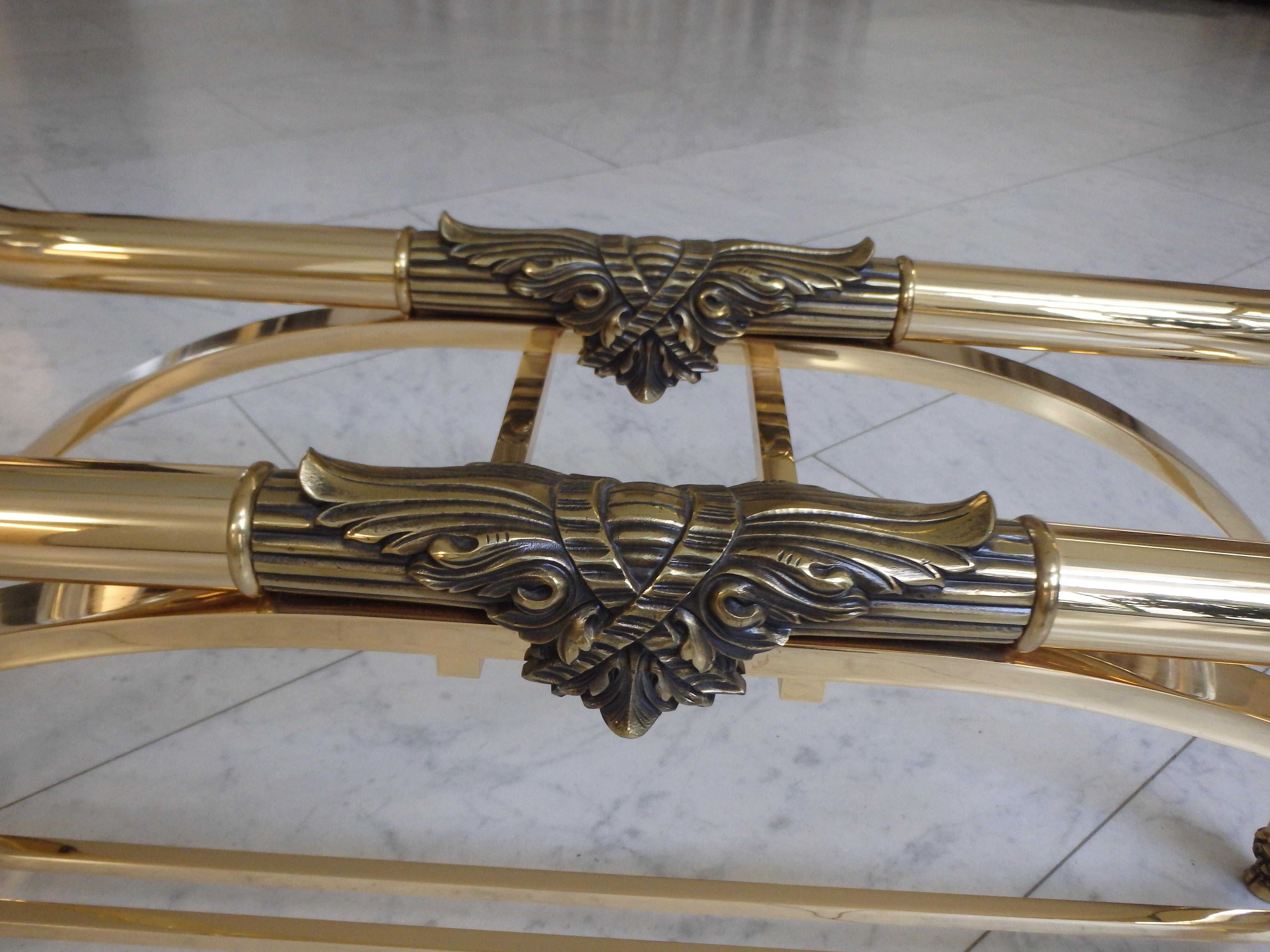 Sophisticated console brass and plexiglass with cut glass top For Sale 9