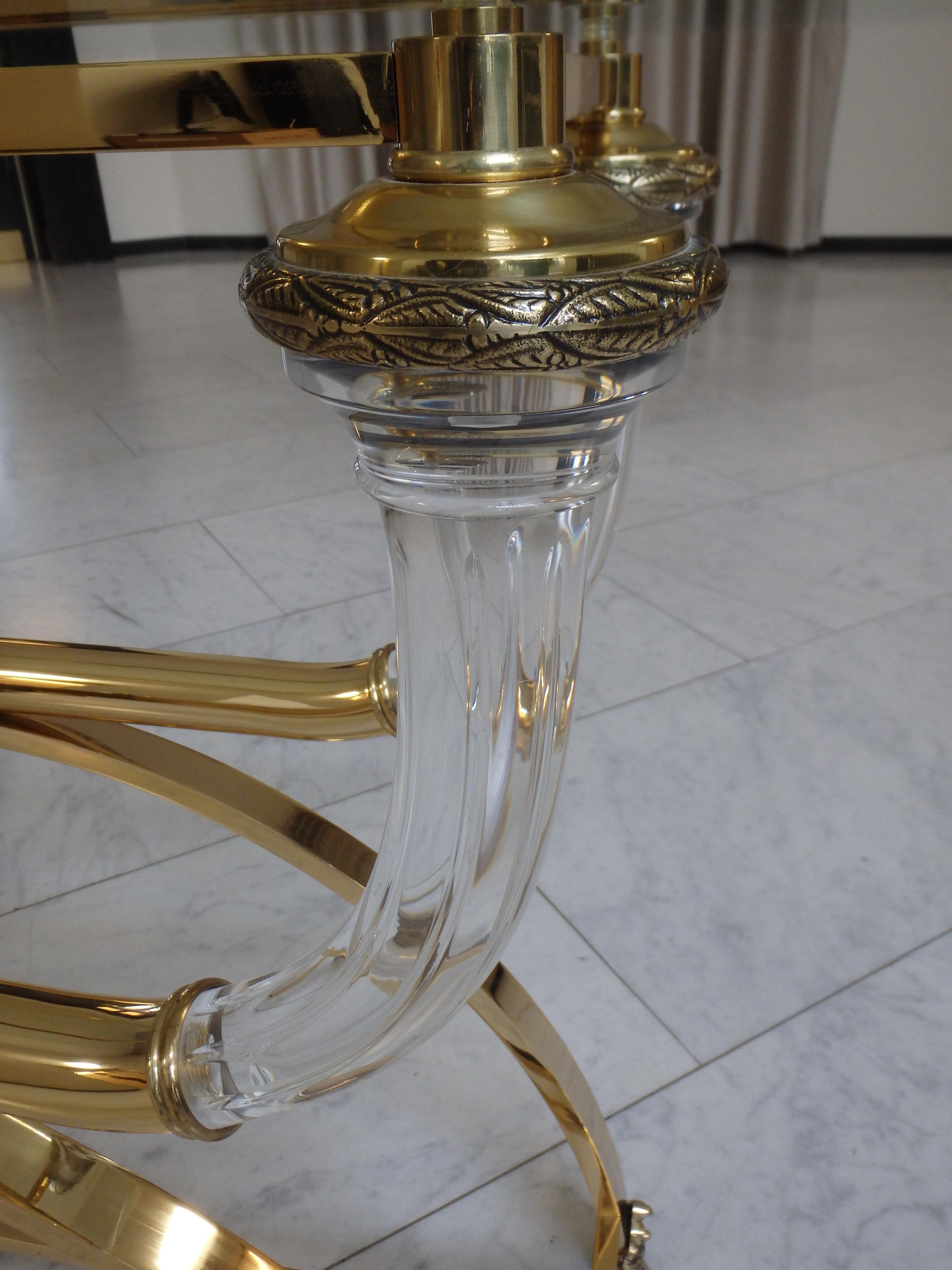 Sophisticated console brass and plexiglass with cut glass top For Sale 11