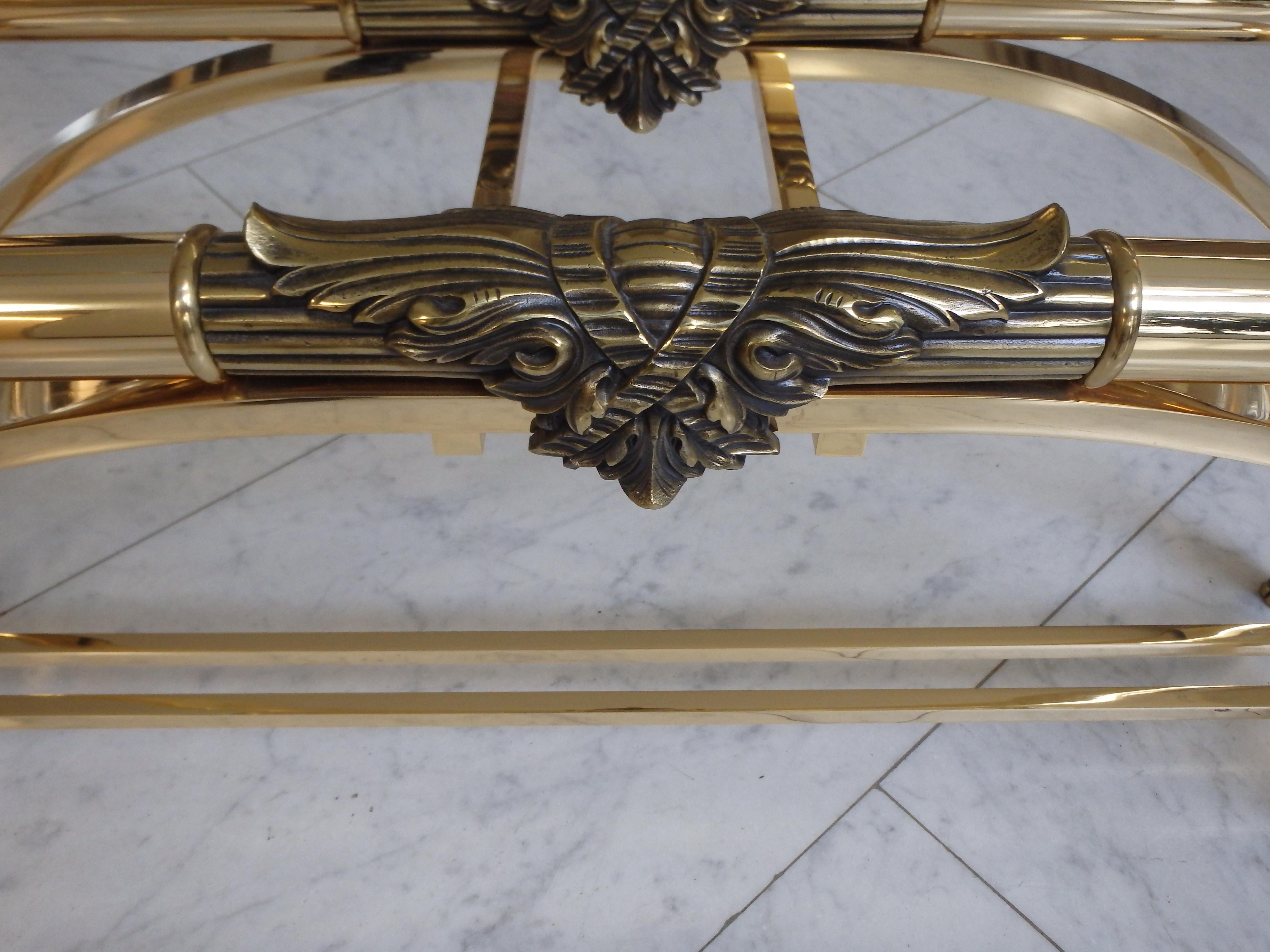 Italian Sophisticated console brass and plexiglass with cut glass top For Sale