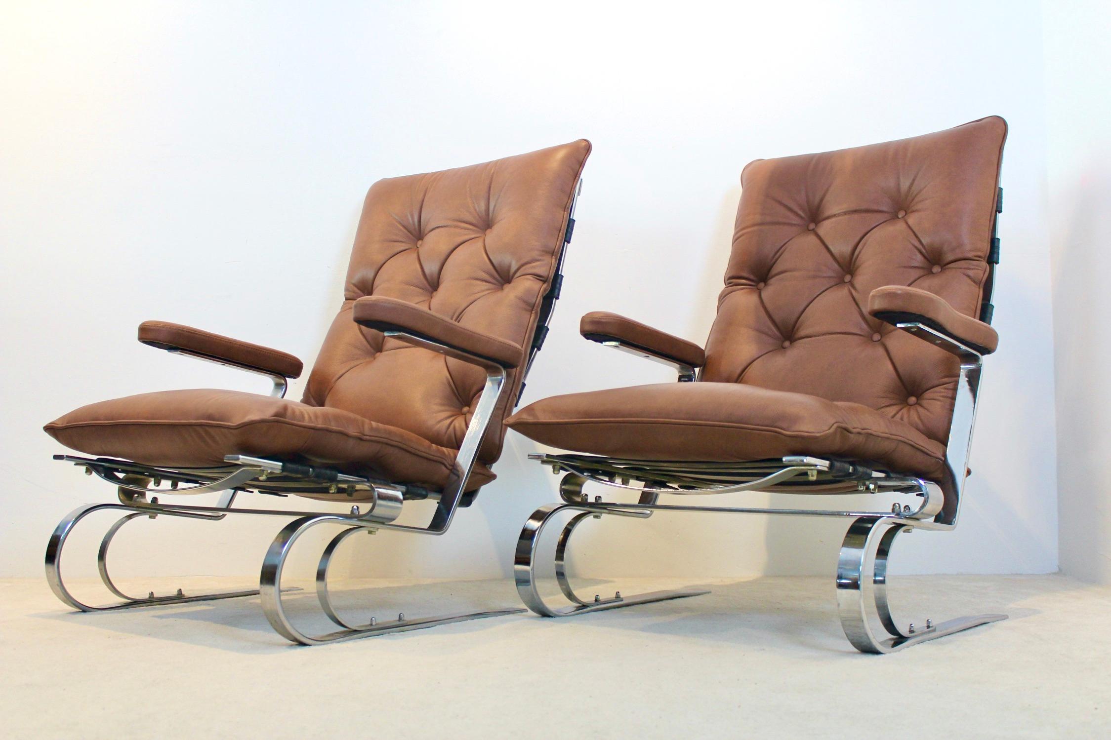Sophisticated COR Leather Lounge Chairs In Good Condition In Voorburg, NL
