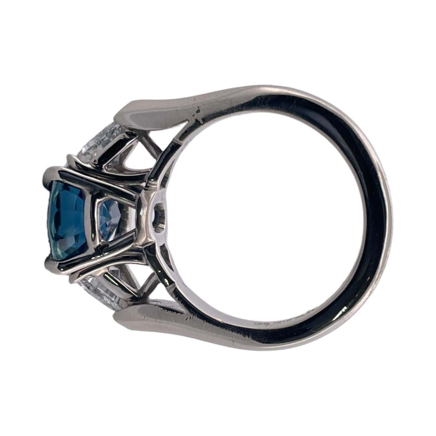Trillion Cut Sophisticated Cylon Sapphire and Natural Diamond Platinum Ring For Sale