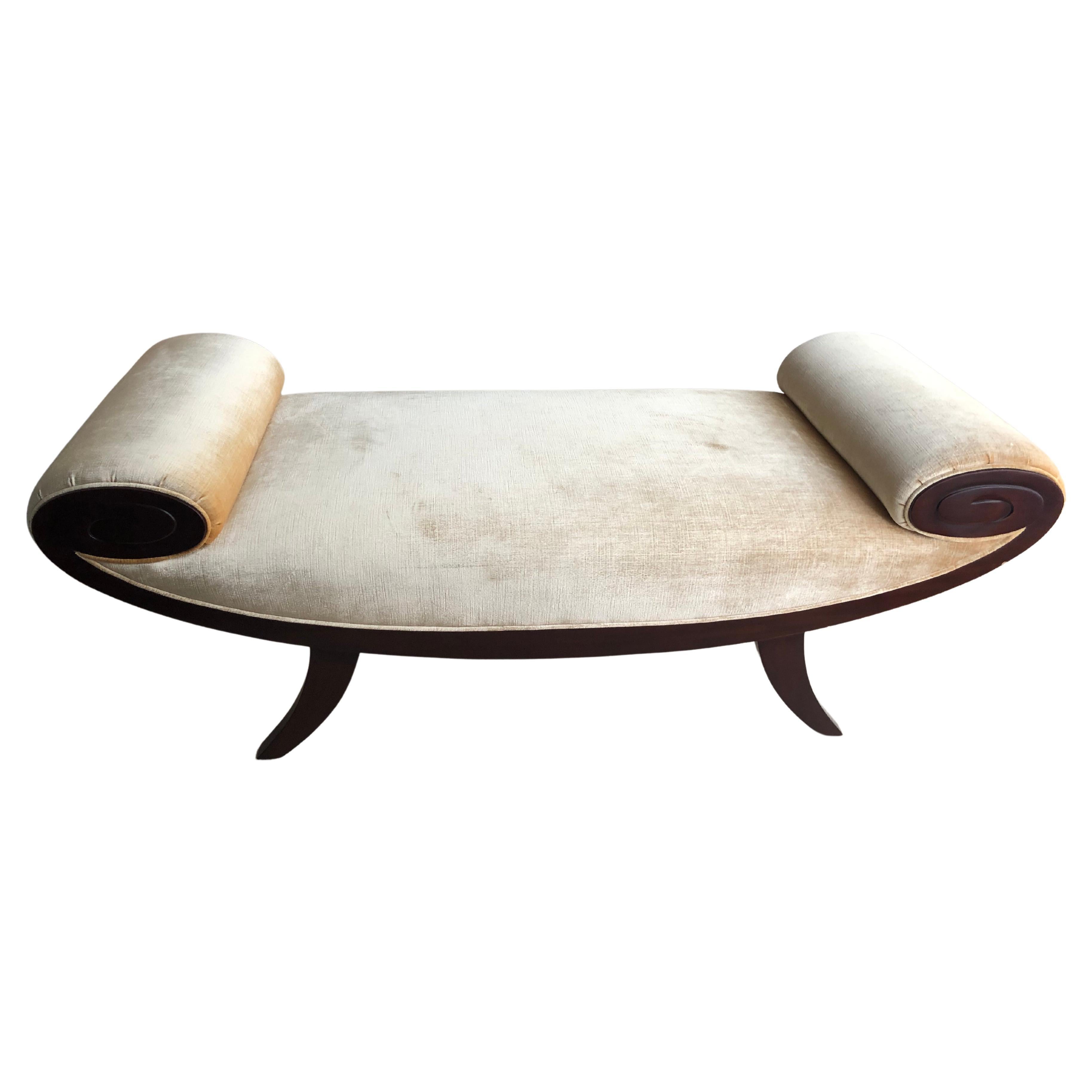 Sophisticated Designer Wood & Velvet Christopher Guy Medea Ottoman Banquette For Sale