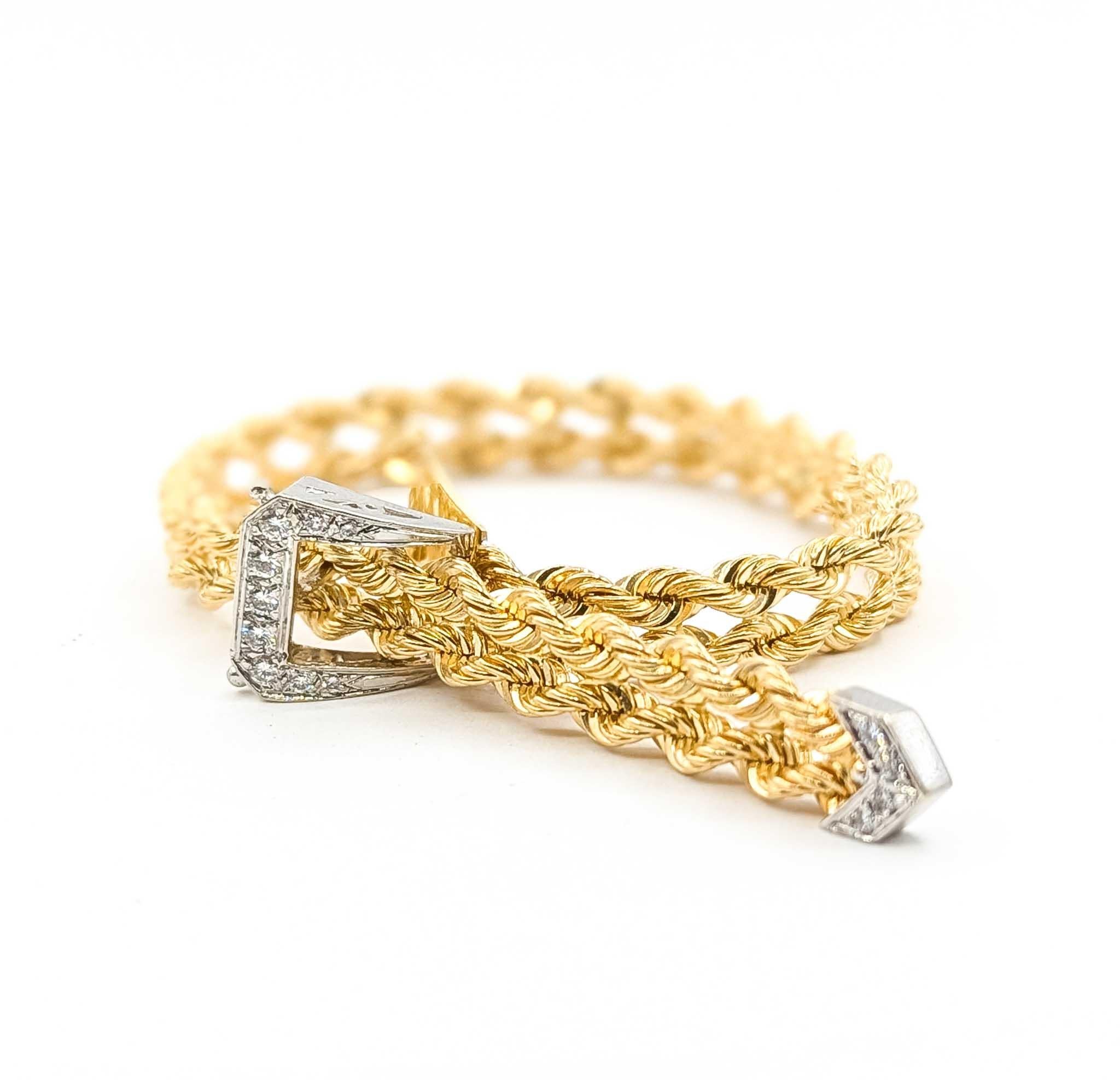 Contemporary Sophisticated Diamond Buckle Rope Bracelet in 14k For Sale