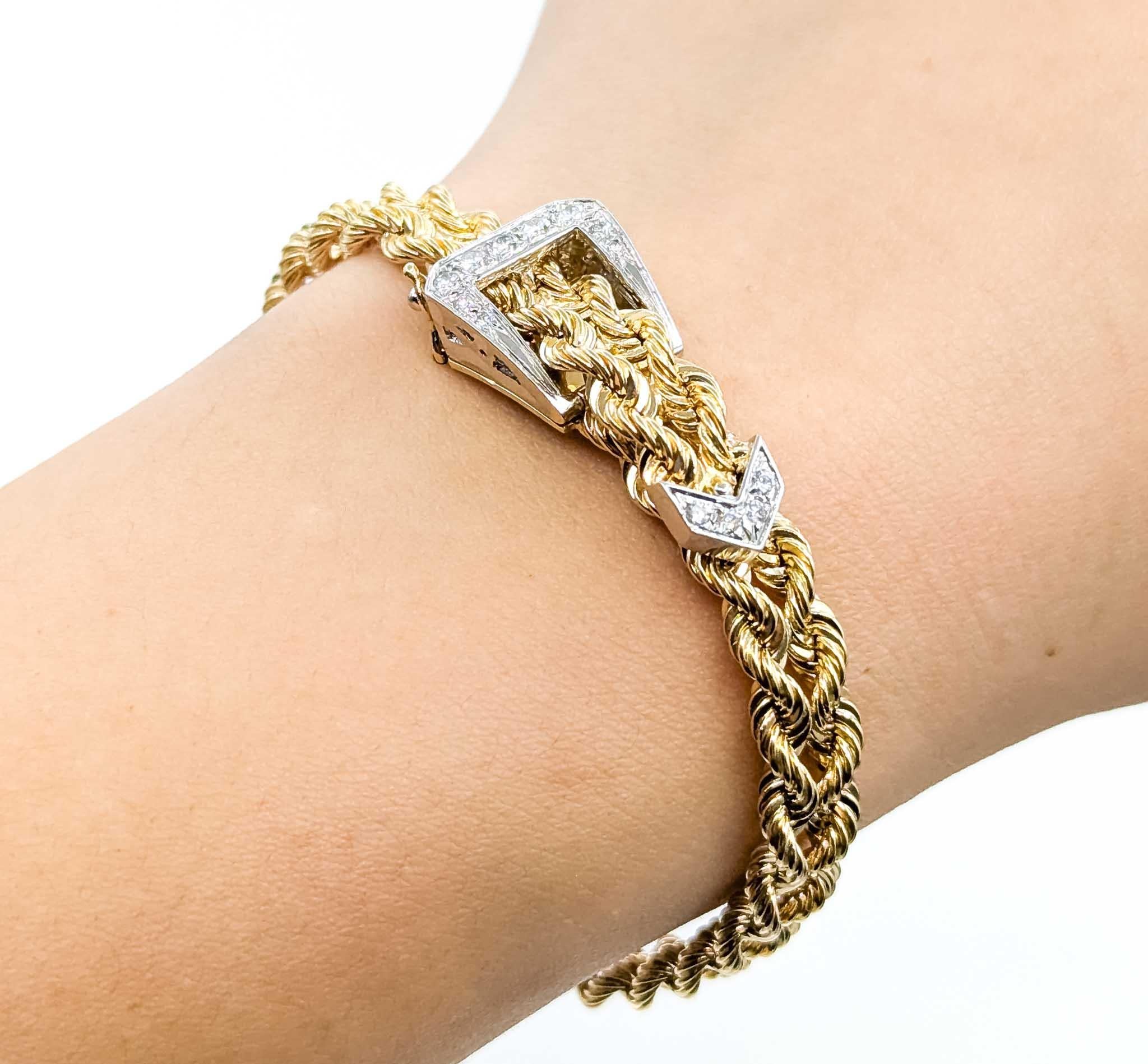 Round Cut Sophisticated Diamond Buckle Rope Bracelet in 14k For Sale