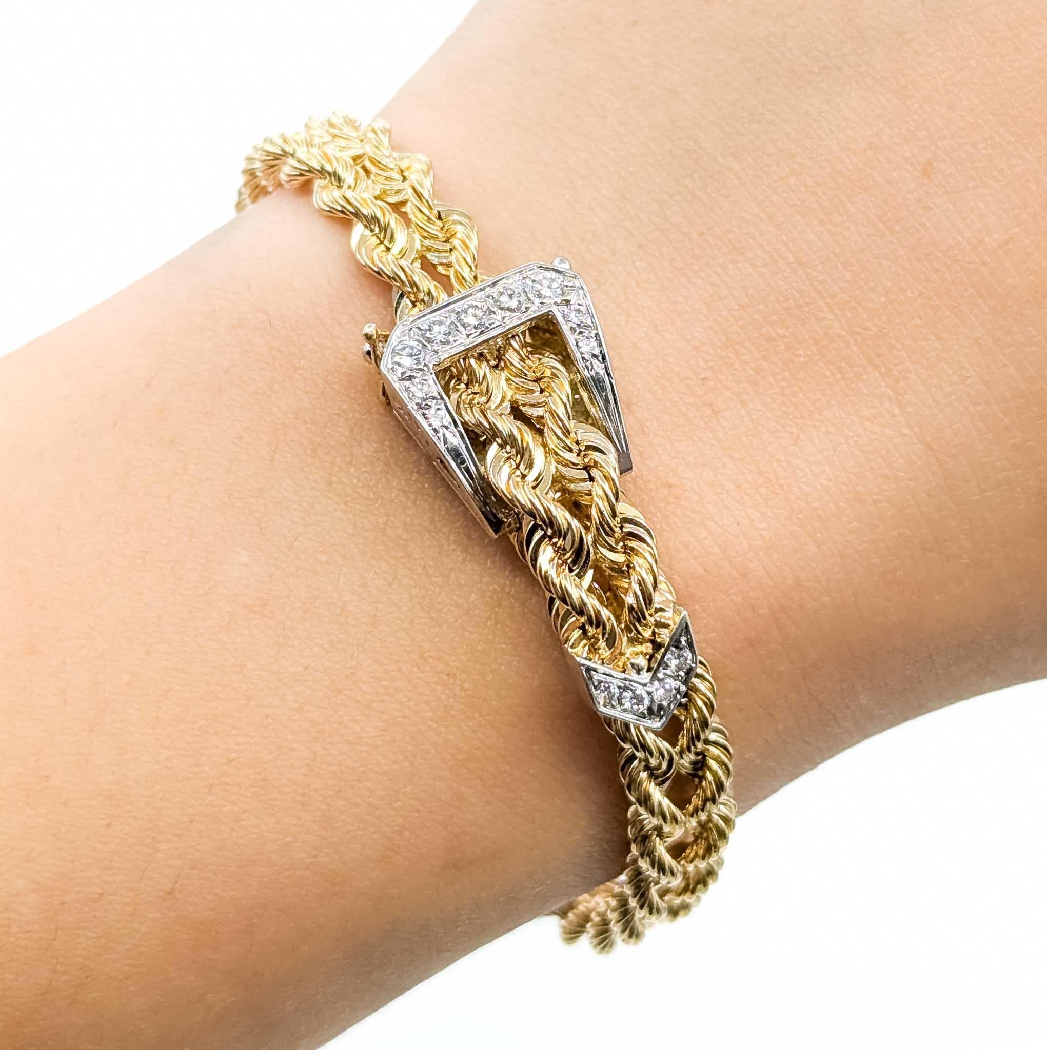 Sophisticated Diamond Buckle Rope Bracelet in 14k In Excellent Condition For Sale In Bloomington, MN