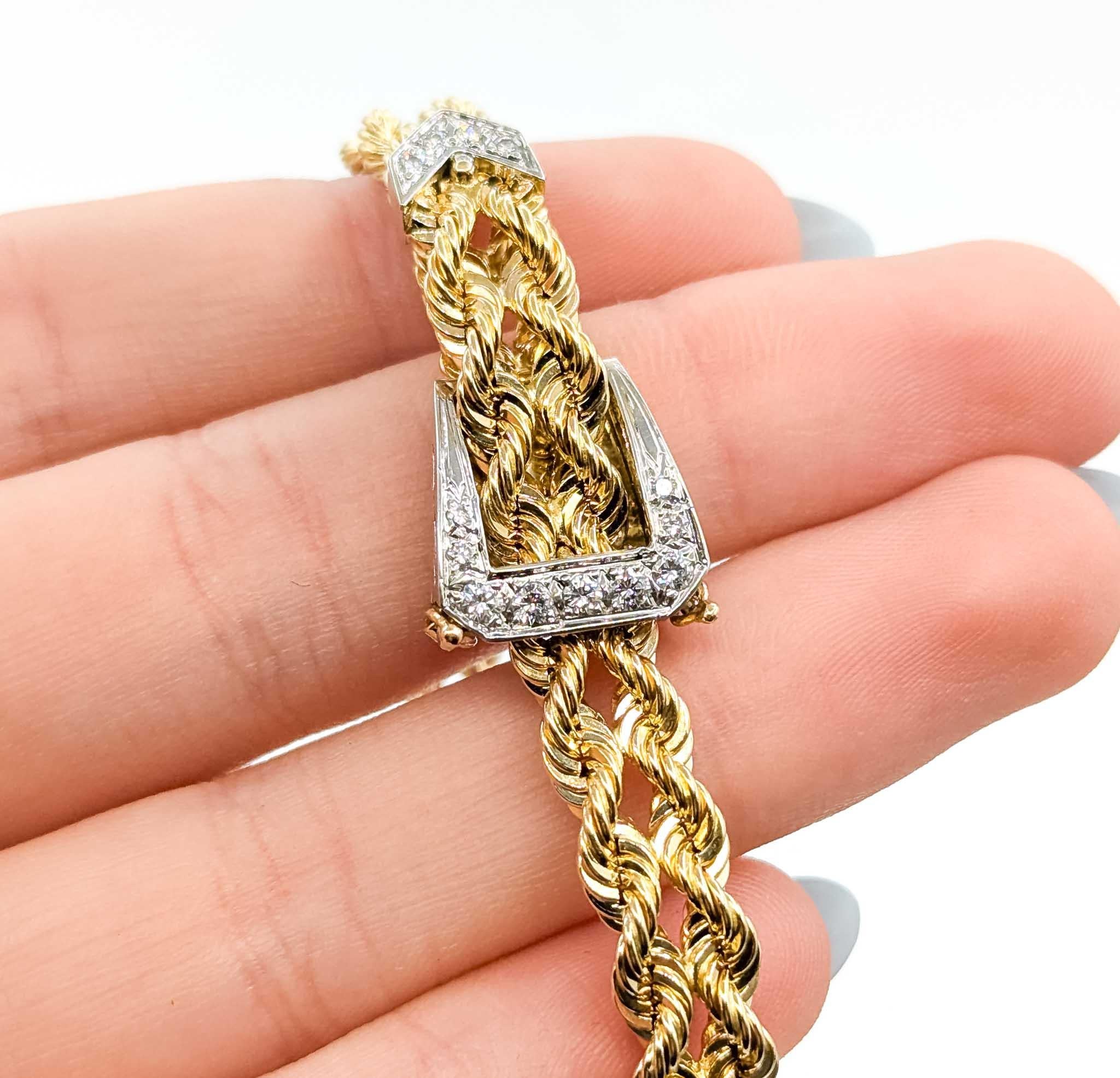 Women's Sophisticated Diamond Buckle Rope Bracelet in 14k For Sale
