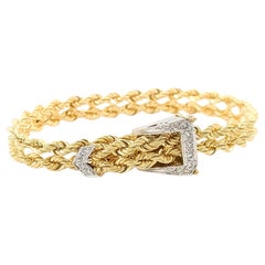 Sophisticated Diamond Buckle Rope Bracelet in 14k