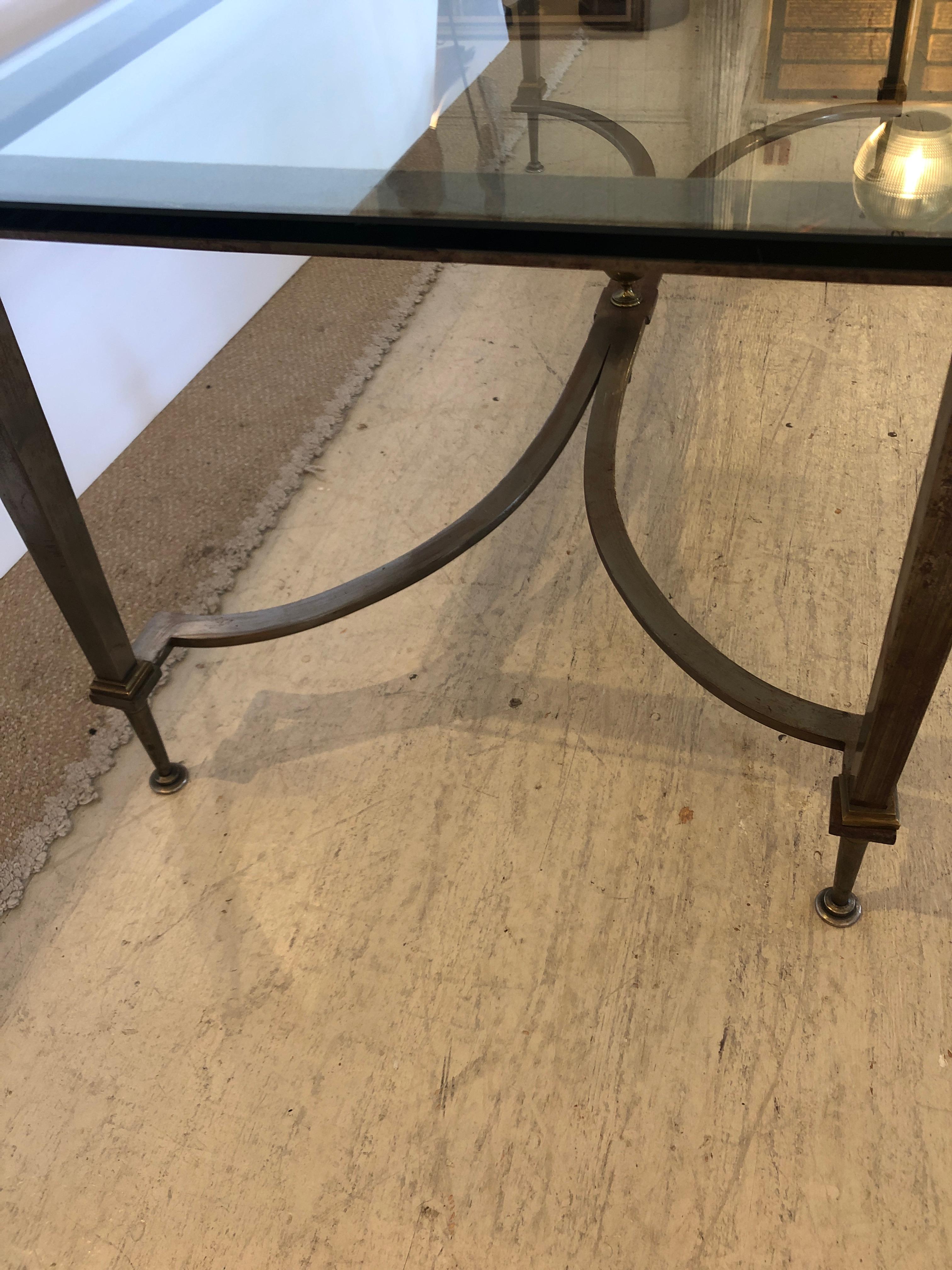 Sophisticated Directoire French Steel & Brass Rectangular Coffee Cocktail Table 3