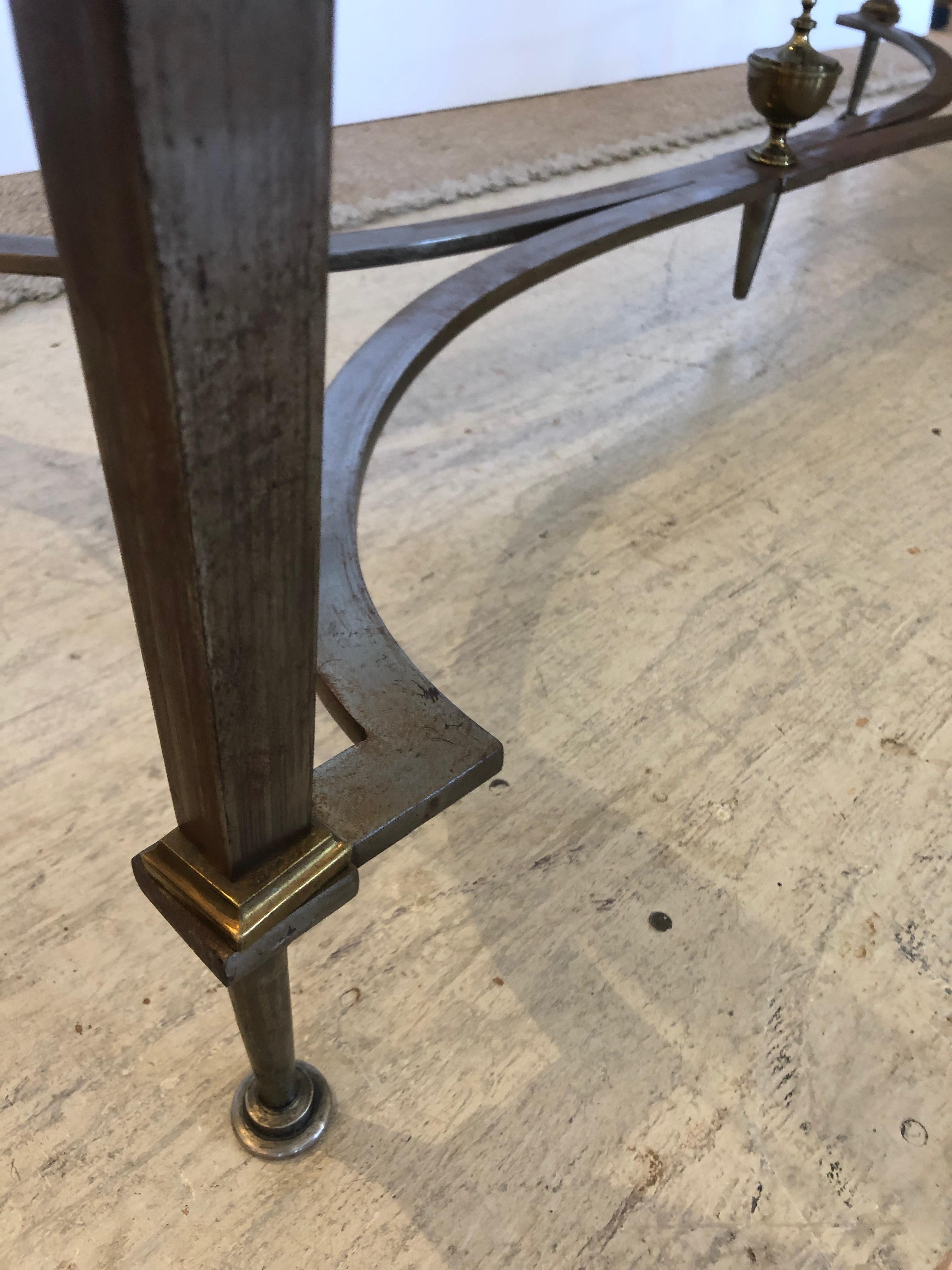 Sophisticated Directoire French Steel & Brass Rectangular Coffee Cocktail Table 4