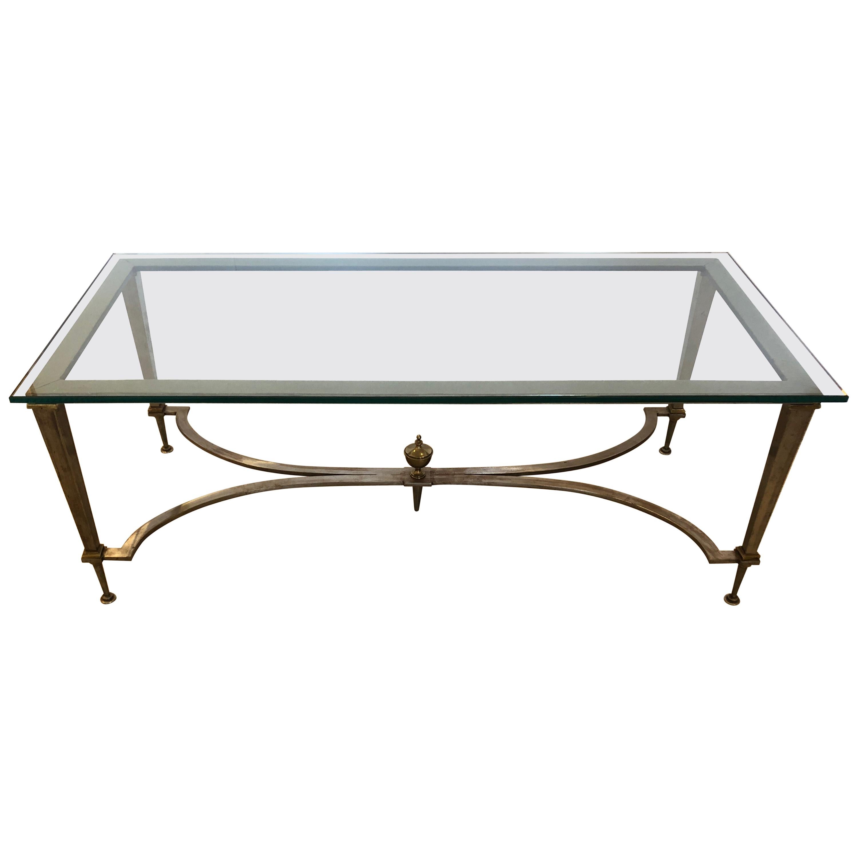 Sophisticated Directoire French Steel & Brass Rectangular Coffee Cocktail Table