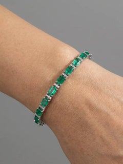 Sofisticato bracciale in oro bianco 14K (18K Custom) con smeraldo e diamante