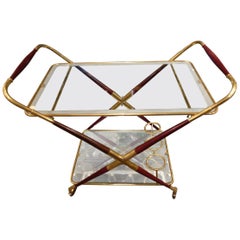 Sophisticated Folding French Drinks Trolley-Brass, Wood and Mirror