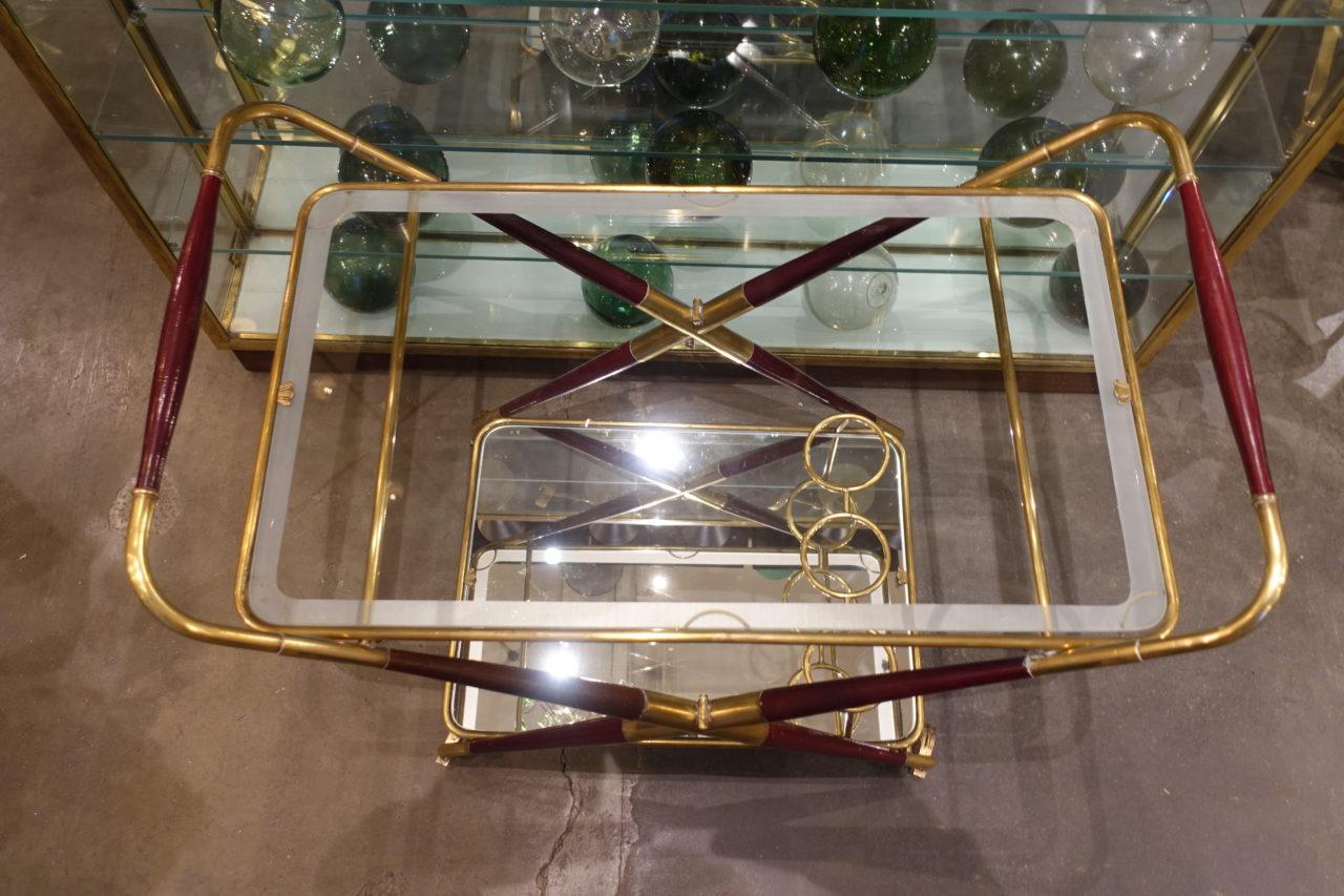 Sophisticated Folding French Drinks Trolley-Brass, Wood and Mirror 2