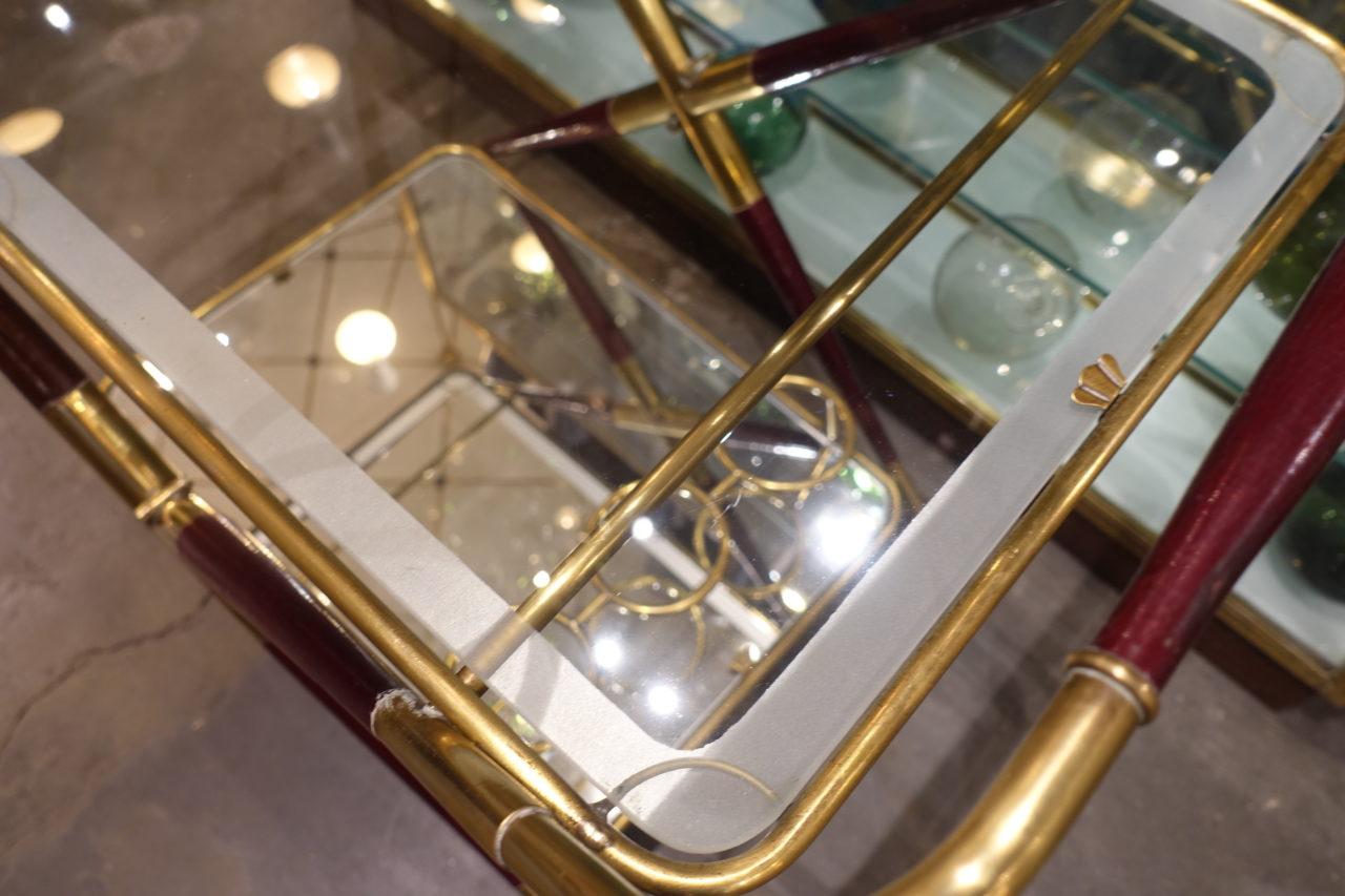 Sophisticated Folding French Drinks Trolley-Brass, Wood and Mirror 3