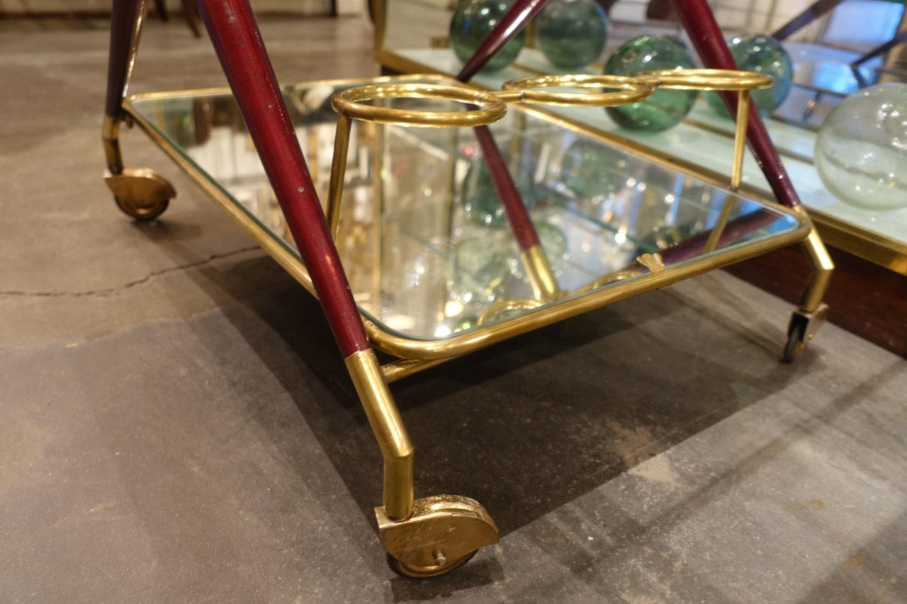 Sophisticated Folding French Drinks Trolley-Brass, Wood and Mirror 4