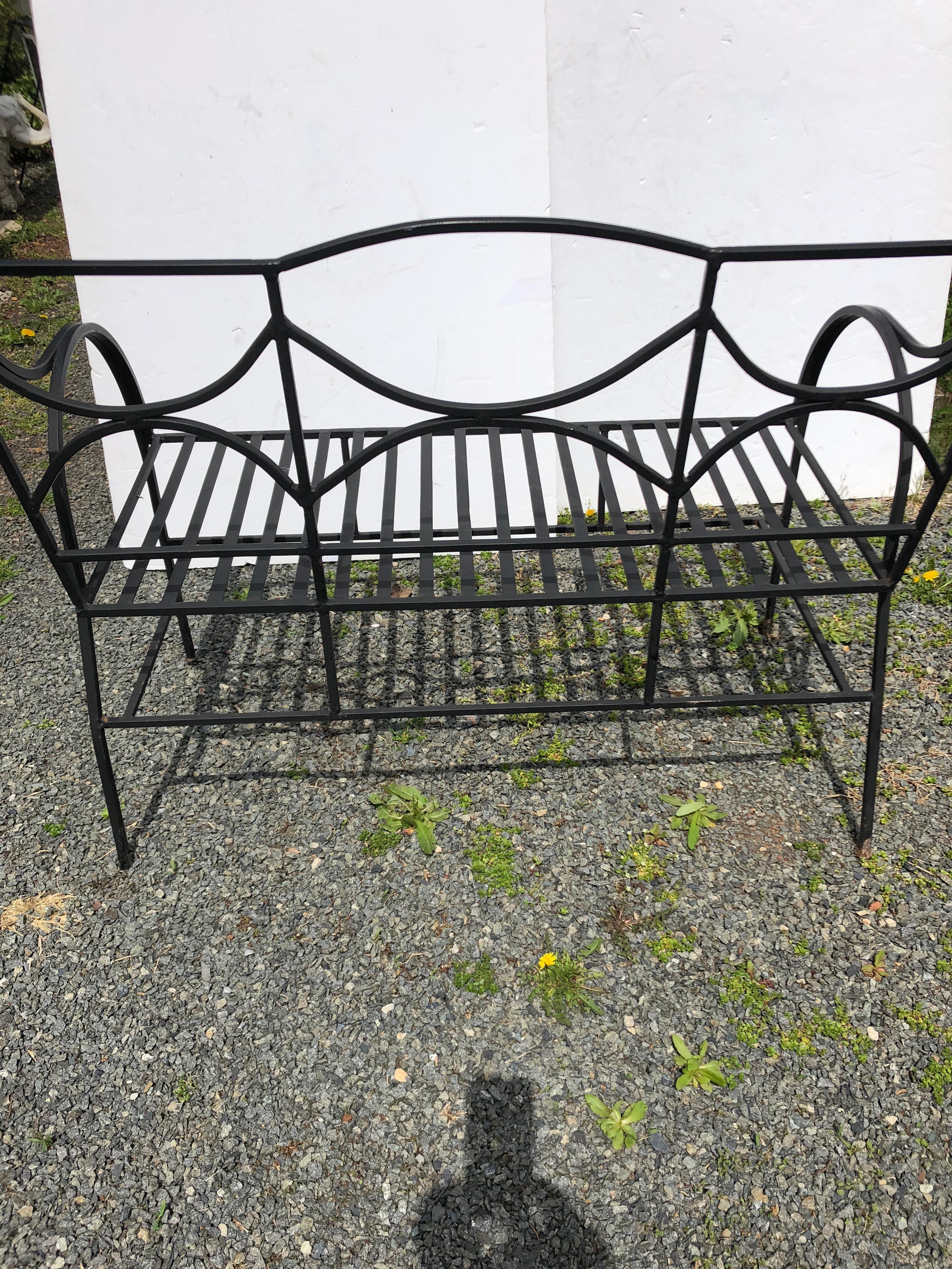 Sophisticated French Black Wrought Iron Neoclassical Patio Loveseat Bench 3