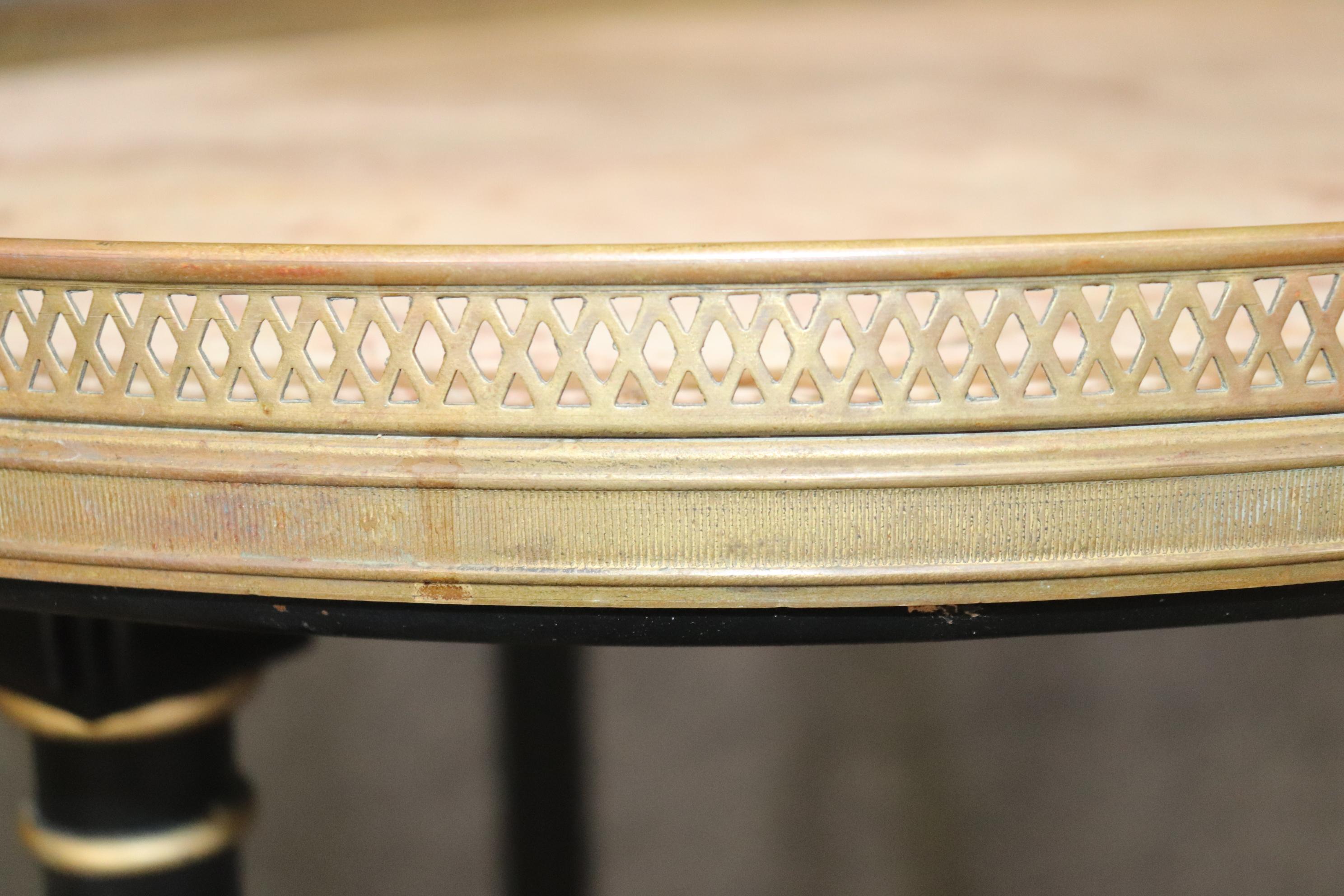 Sophisticated French Directoire Marble Top Brass Bound Ebonized Side End Table For Sale 8