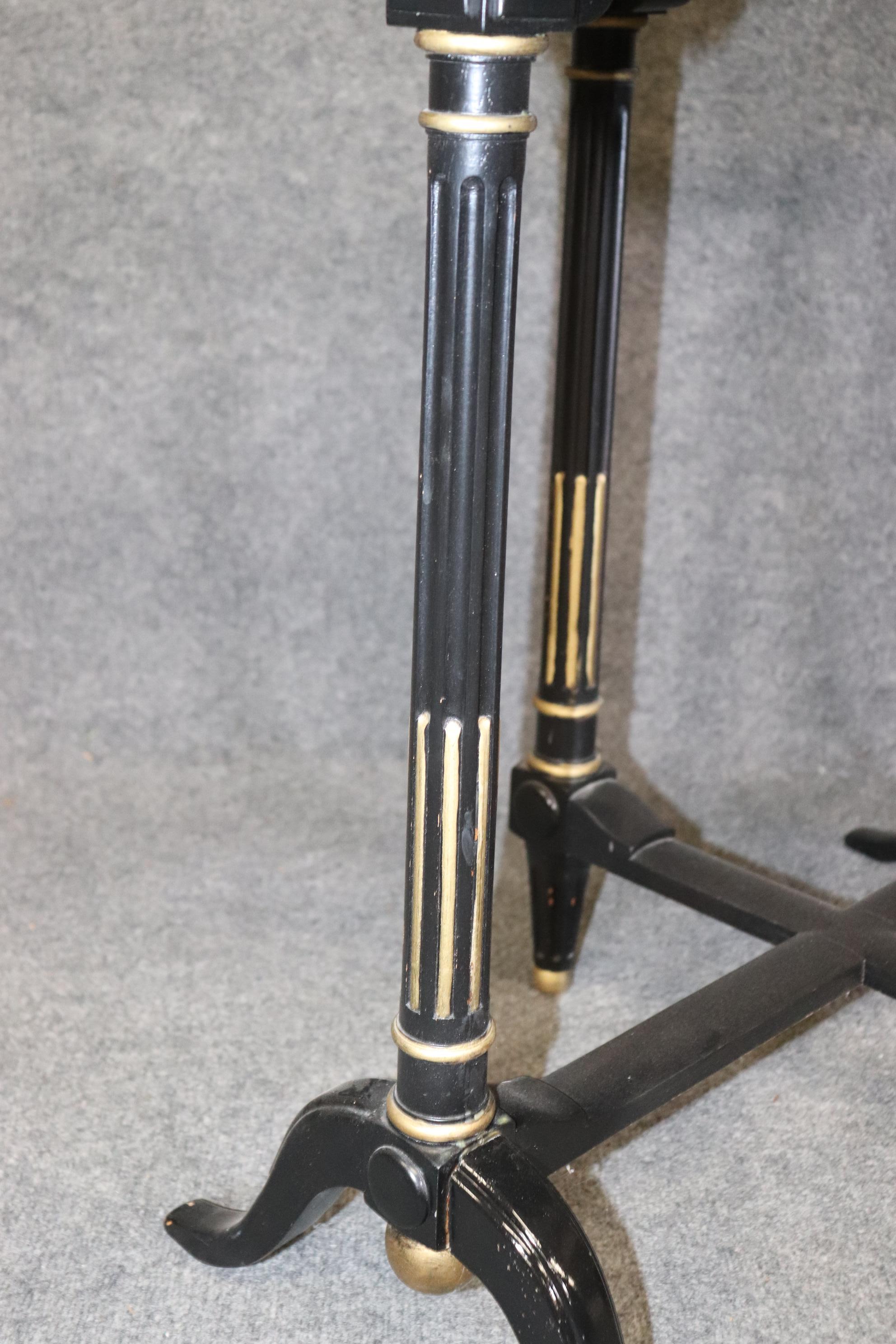 Sophisticated French Directoire Marble Top Brass Bound Ebonized Side End Table  For Sale 5