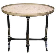 Vintage Sophisticated French Directoire Marble Top Brass Bound Ebonized Side End Table 