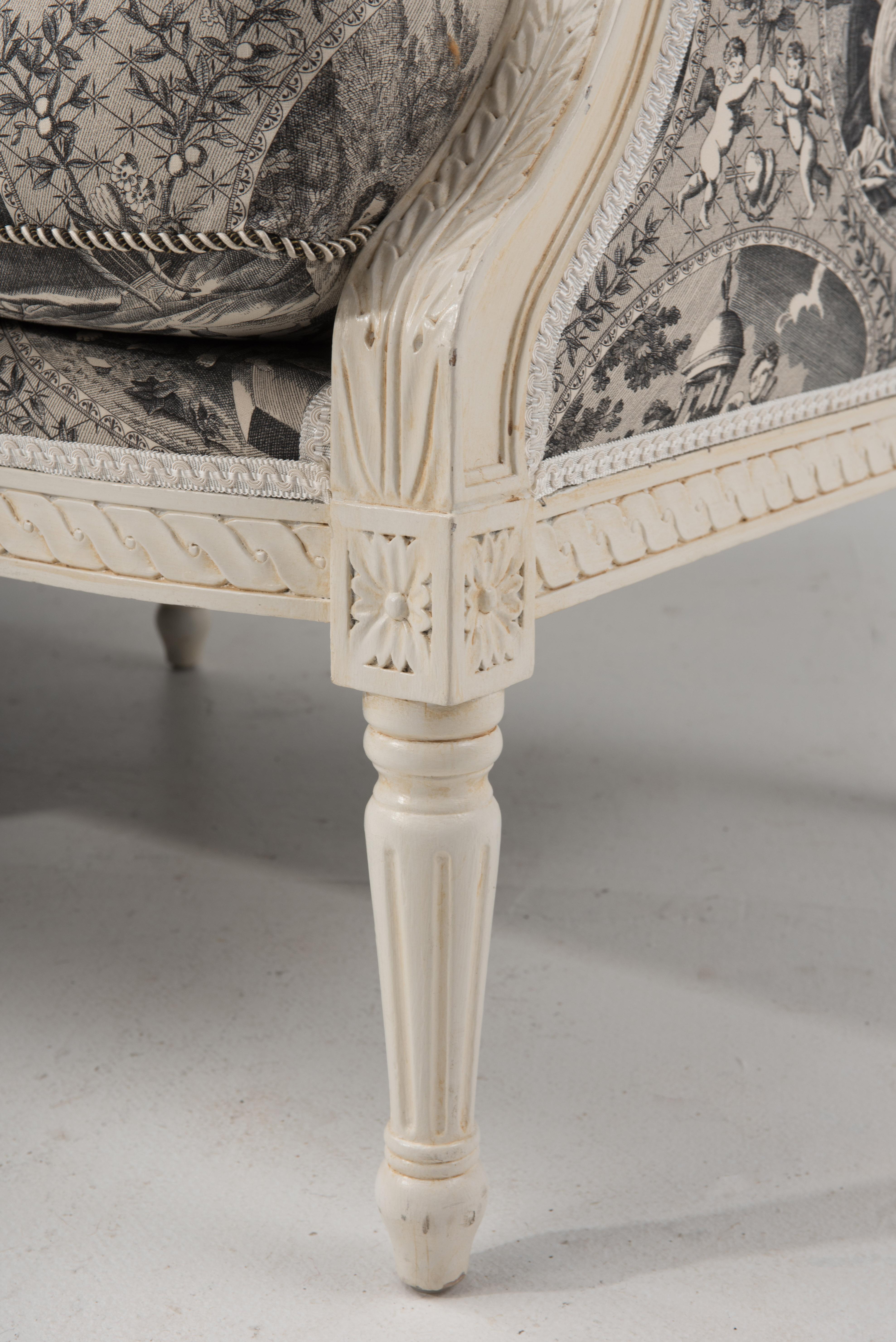 Sophisticated French Louis XVI Style Toile Upholstered Settee 2