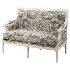Sophisticated French Louis XVI Style Toile Upholstered Settee