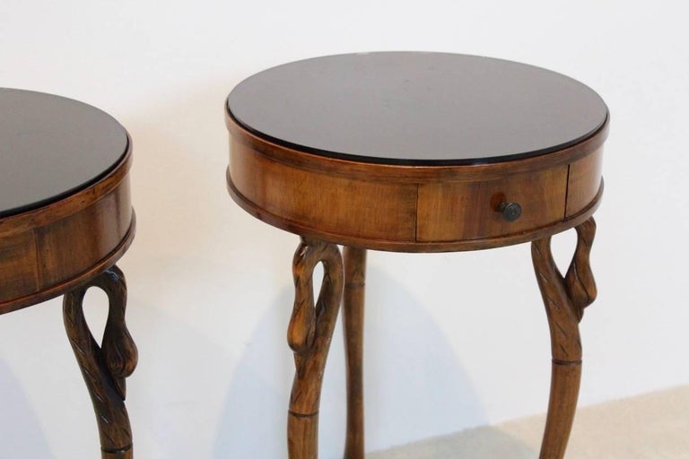 Sophisticated French Swan Tables with Glass Top at 1stDibs