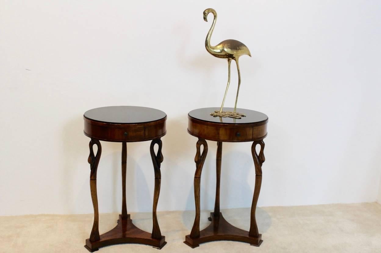 Sophisticated French Swan Tables with Glass Top In Excellent Condition In Voorburg, NL