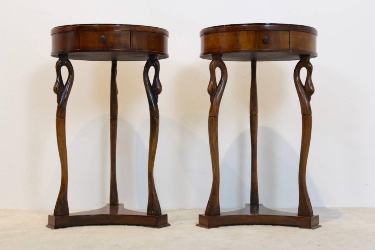 Teak Sophisticated French Swan Tables with Glass Top