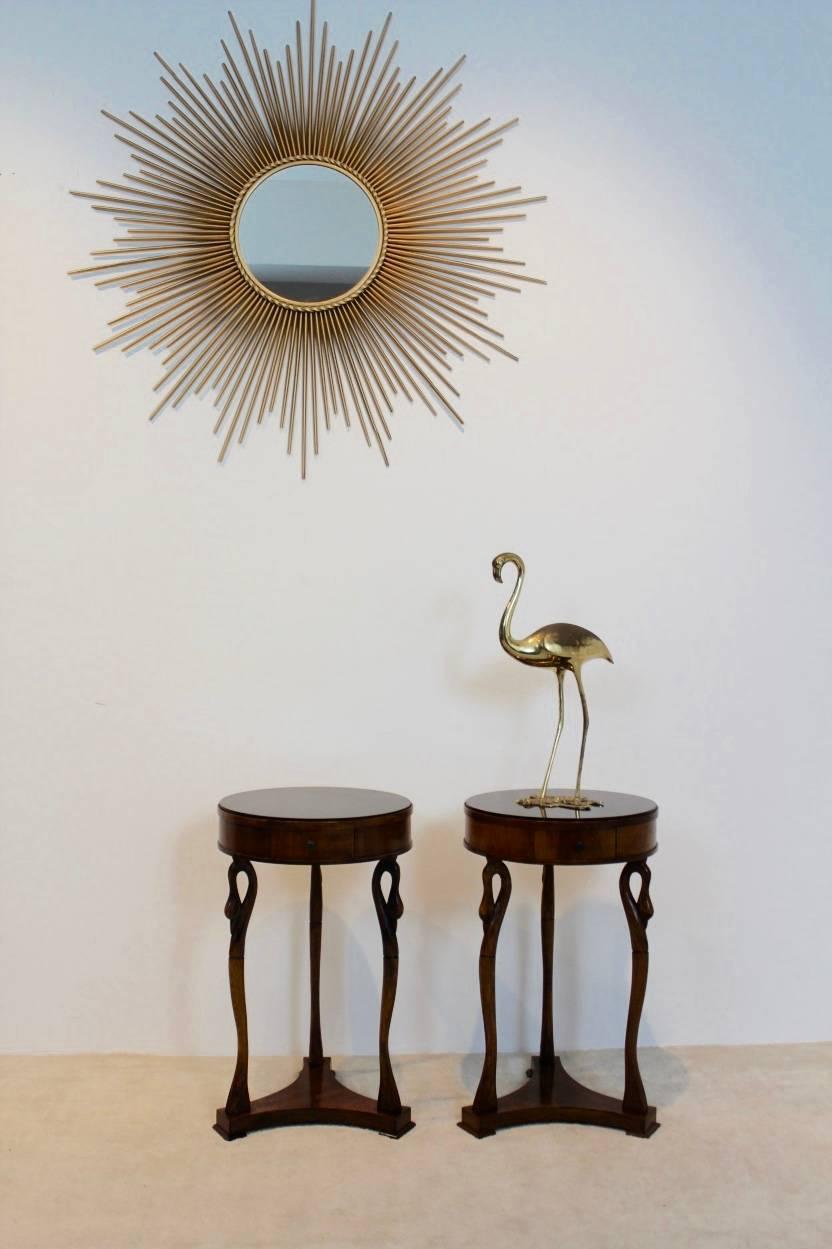 Sophisticated French Swan Tables with Glass Top 3